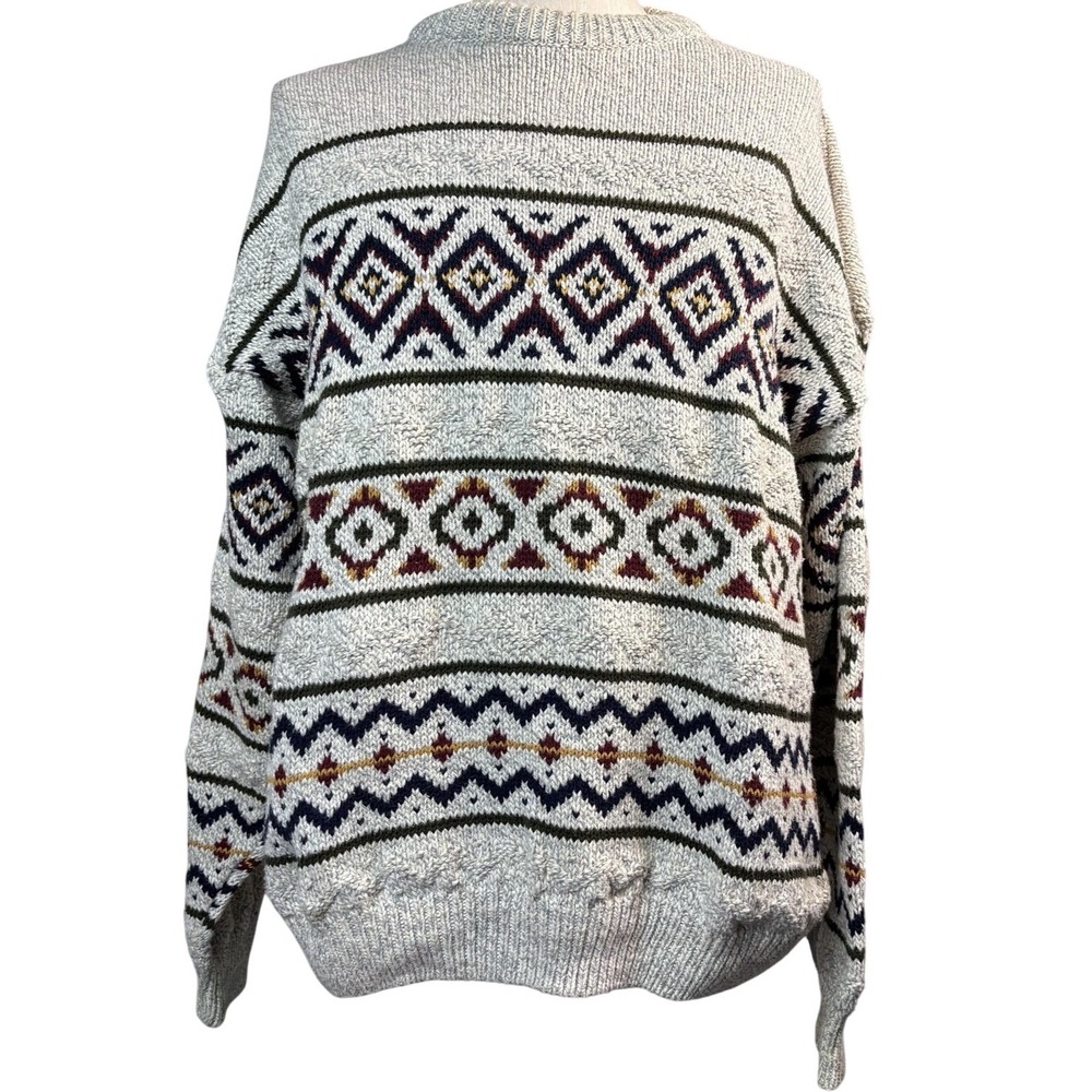 Authentic Issue Sweater Mens Large Gray Aztec Knit Pullover Made USA 90s
